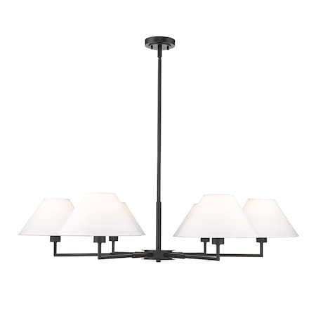 Z-Lite Leila Chandelier, 6-Light, 44 In.W x 10.75 In.H, Matte Black/White Linen 744-44R-MB